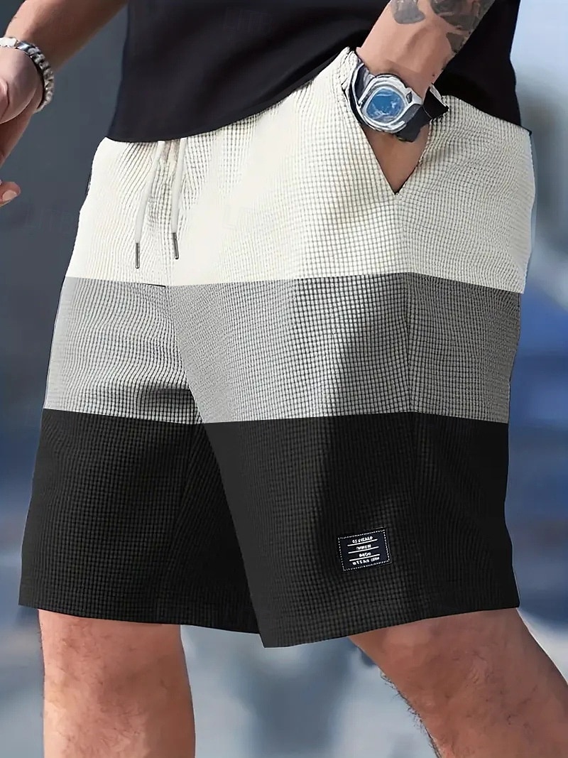 Homens Calções Waffle Calção Shorts casuais Bolsos Cintura elástica Tecido Conforto Respirável Comprimento do joelho Casual Ao ar livre Praia Férias Moda Preto Branco Sem Elasticidade de 2026 por $22.99 –P2