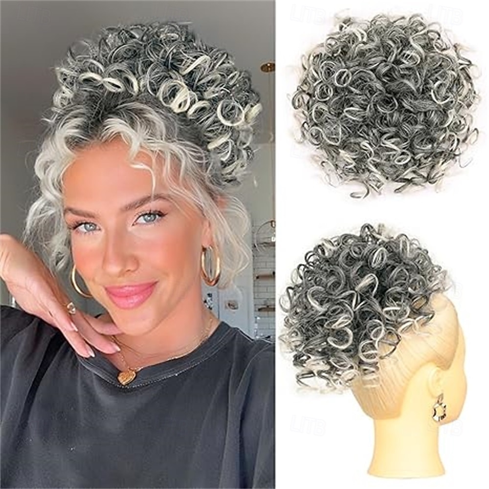 Nedbalý drdol pro ženy, 25 cm kudrnatý drdol, volné vlny, syntetické prodloužení vlasů, elastický stahovací drdol se šňůrkou pro každodenní použití (černý) 25 cm 2026 - $23.99 –P5