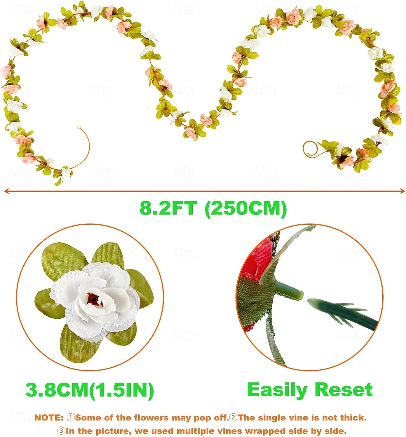 8 stuks x 2,5 meter bloemenslinger van kunstmatige rozen met groene bladeren, hangende neprozenslinger voor kamer, feest, huis, bruiloft, verjaardag, kerst, muur, boogdecoratie, lente roze bloemen 2026 - $29.99 –P3
