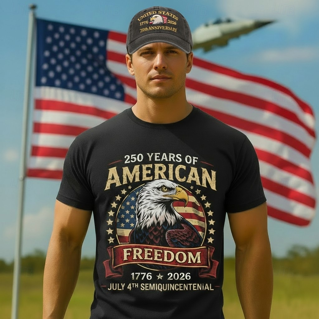 250th Anniversary for USA T-shirt & Baseball Cap Set - USA Flag Eagle Graphic Tee 1776-2026 Patriotic for Men Adults for Independence Day 2026 - $26.99 –P1