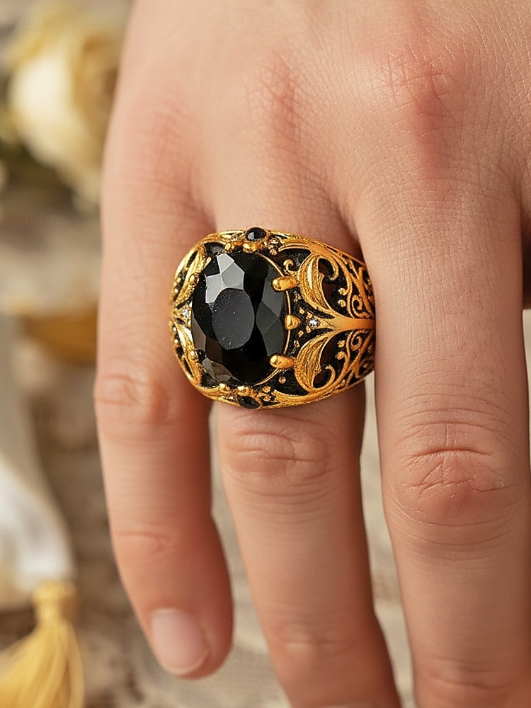 Men's Vintage Royal Court Style Ring, Alloy Material with Black Gemstone, Perfect for Weddings and Parties 2026 - $9.99 –P1