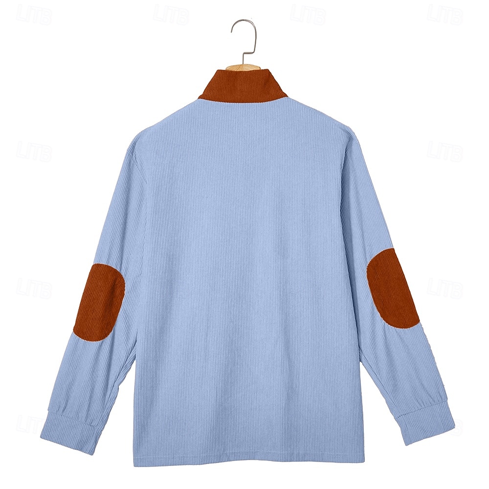 Муж. Вельветовая рубашка Футболка Рубашка с длинным рукавом Длинный рукав Молния Осень Зима Контрастных цветов Повседневные Текстурированный На каждый день 2026 - $25.99 –P7