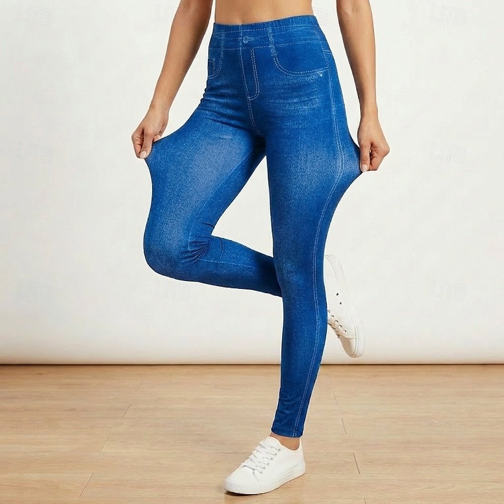 damen mode strumpfhose leggings knöchellang hose lässig wochenende dehnbar einfarbig bauchkontrolle po-lift hohe taille skinny blau 2xl 2026 - $21.99 –P1