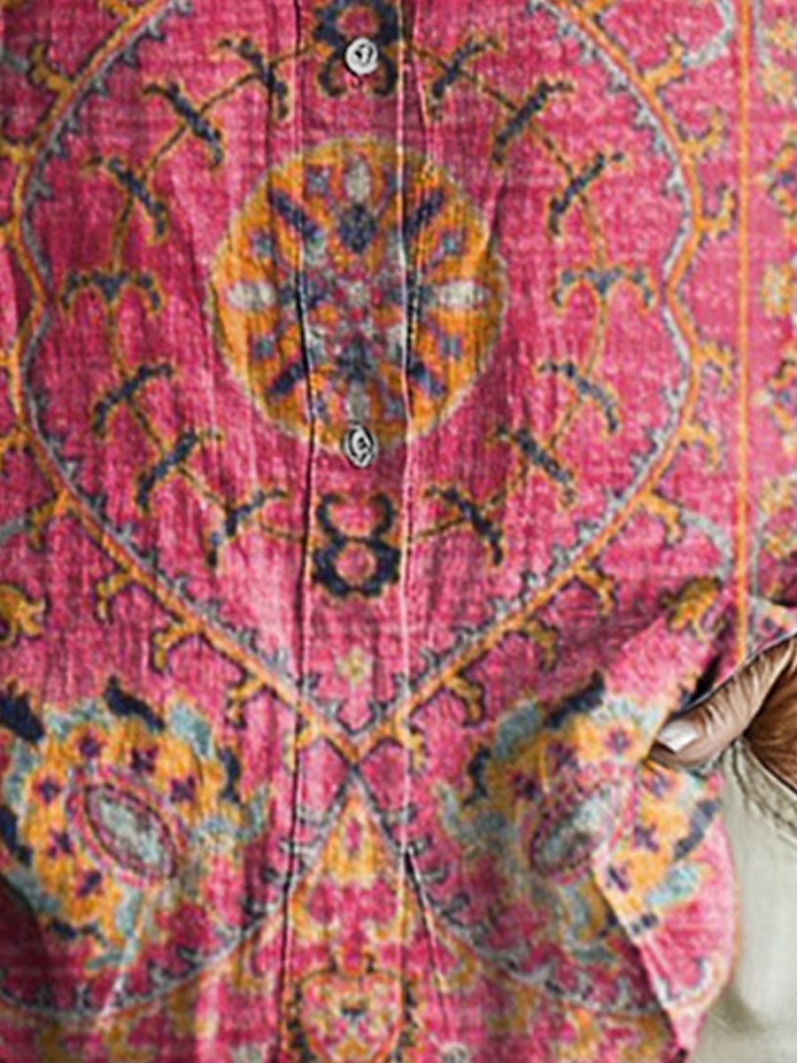 Per donna Camicia Finto cotone e lino Bottoni Stampato Floreale Bohemien Attivo Casual Manica Lunga Colletto a Camicia Top Regolari Quotidiano Ferie Blu Rosa Viola Estate Primavera Autunno del 2026 a $35.99 –P3