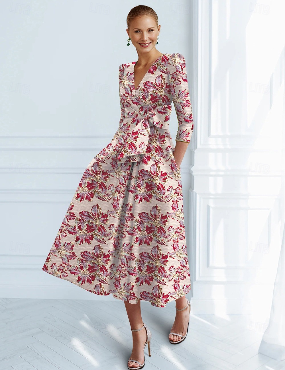 A-Linie Knöchellänge Cocktailkleider Partykleider Elegant Vintage Kurzarm V Ausschnitt Hochzeit Formell Jacquard mit Schleife(n) Tasche 2026 - $175.99 –P8