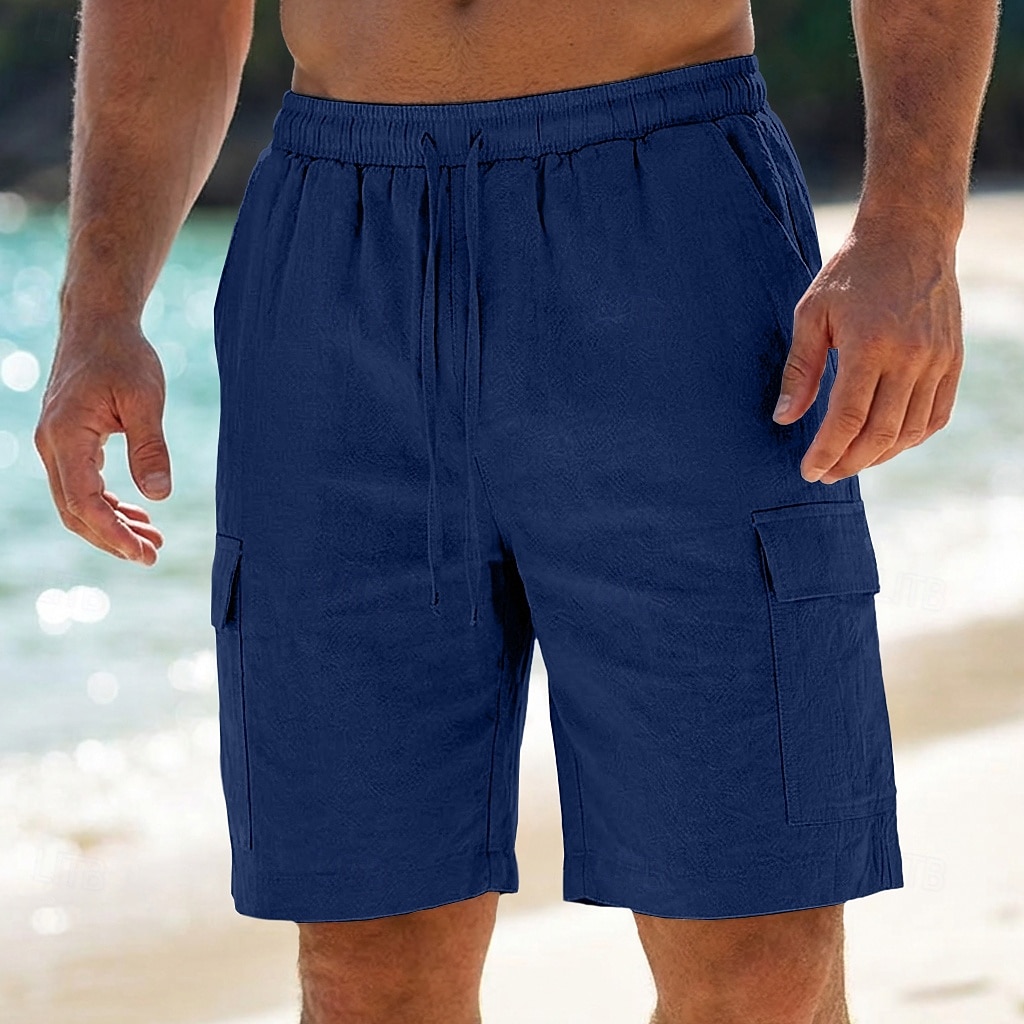 Voor heren Cargoshorts Korte broek Linnen korte broek Zomer korte broeken Strandshorts Trekkoord Elastische taille Meerdere zakken Effen Effen kleur Korte Buiten Strand Vakantie Hawaii Zwart Wit 2026 - $24.99 –P12