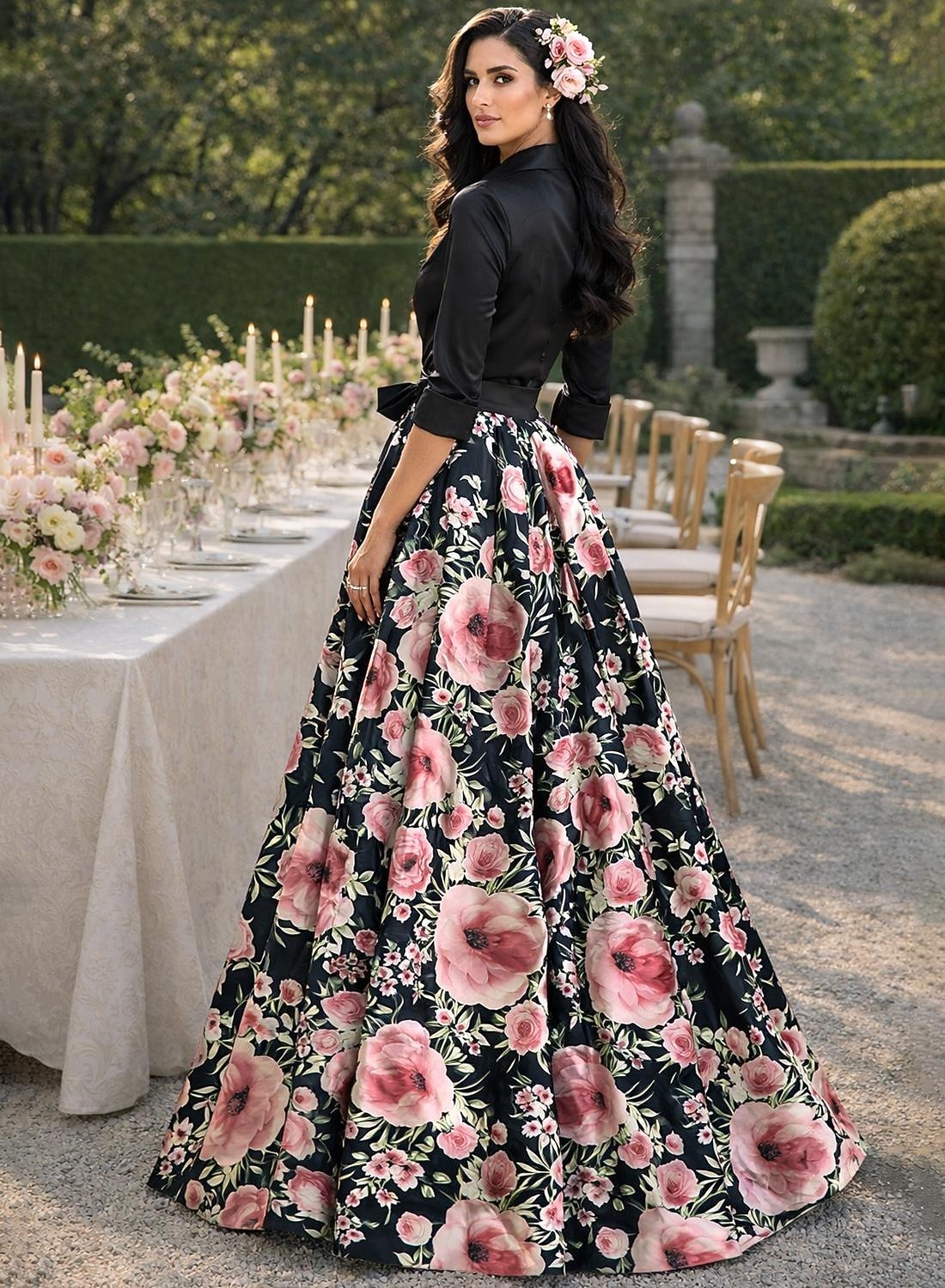 A-Linie Bodenlang Kleid für Hochzeitsgäste Abendkleid Brautmutterkleid Dreiviertelarm Hemdkragen Elegant Hoher Schlitz Formell Satin mit Knöpfe 2026 - $218.49 –P2