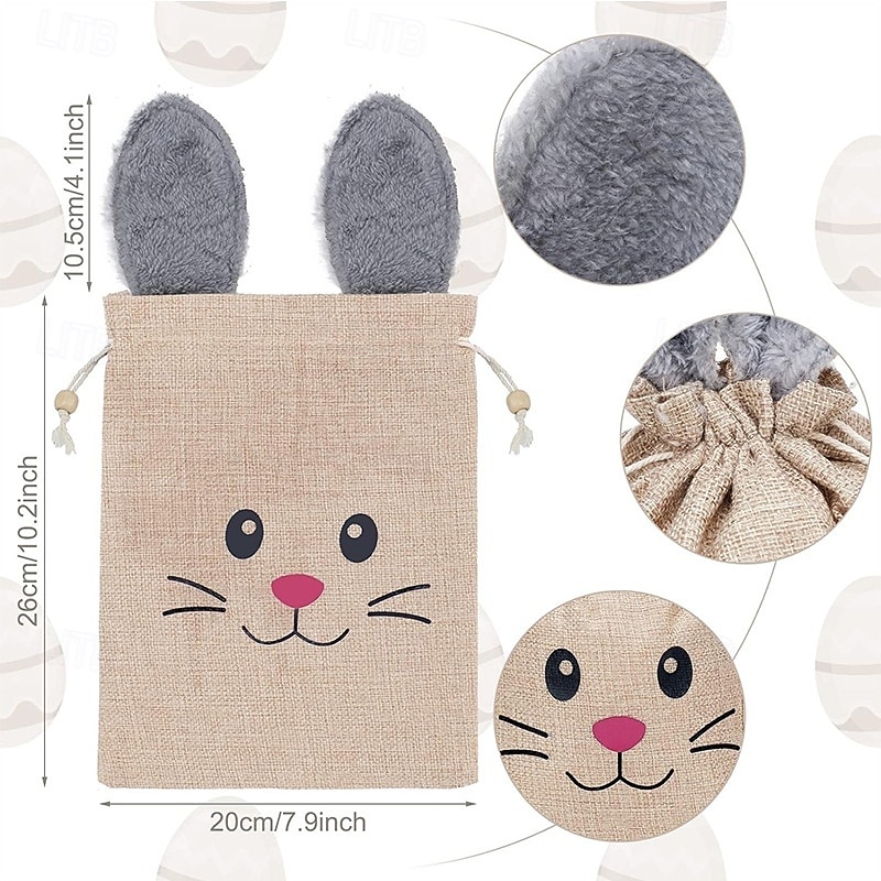 5/10 Pcs Easter Linen Drawstring Gift Bag, Burlap Bags with Fluffy Bunny Ears, Perfect for Holding Easter Eggs, Cookies, Chocolates, Bunny Party Favor Bags, Easter Candy Egg Hunt for Kids 2026 - $23.99 –P10