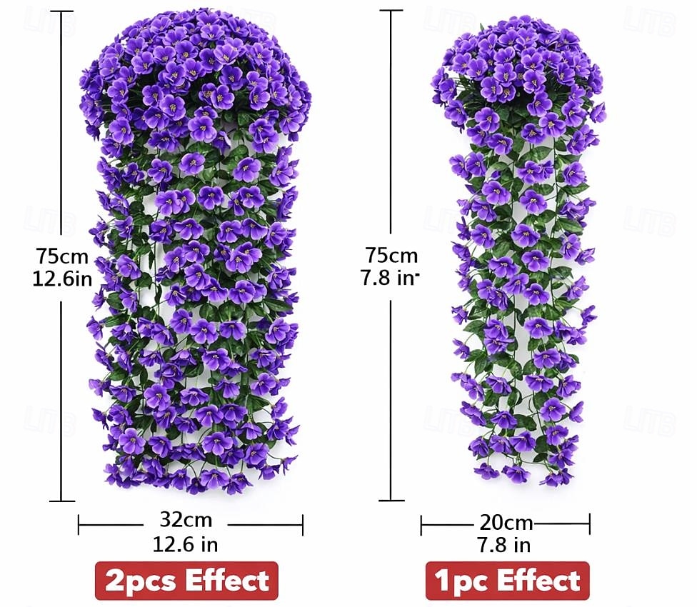 2 stuks levendige kunstmatige hangende orchideeën, nep viooltjesranken als wanddecoratie, plastic hangende bloemen voor binnen, woonkamer, tuin of balkon 2026 - $23.99 –P2