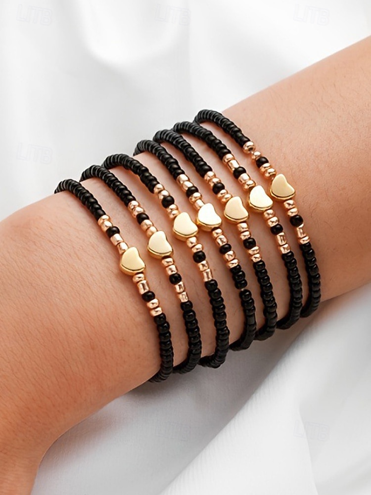 Boho-Armbandset für Damen, farbenfrohe Stretcharmbänder aus Kunstharz mit Herzanhänger, mehrfarbiger, stapelbarer Schmuck für Damen, perfekt für Alltag, Urlaub, Strand und Partys 2026 - $7.99 –P4