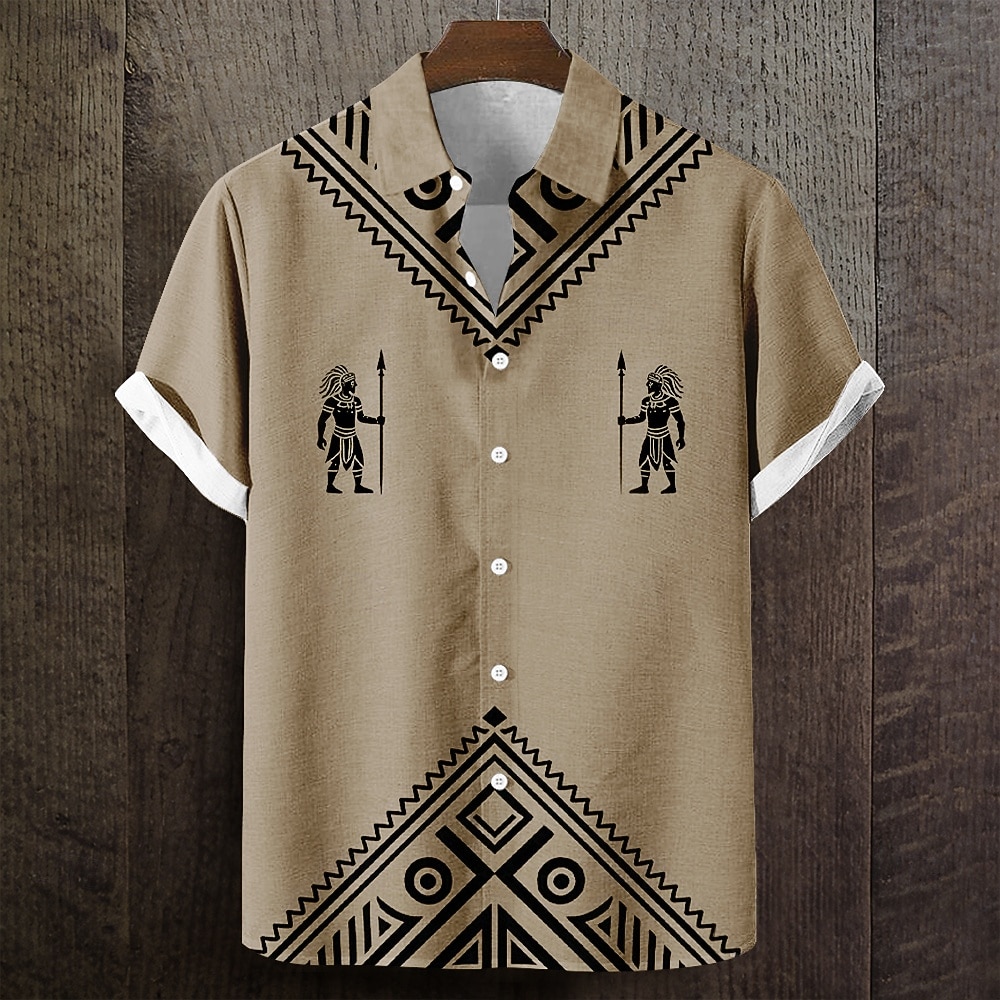Bărbați Model Geometric Cultura indiană Popoarele indigene Cămașă Camașă cu nasturi Manșon scurt Vintage Retro Zilnic În aer liber Vacanță Vară Primăvară Răsfrânt Imprimare 3D Cămașă de in Albastru 2026 - $25.99 –P1