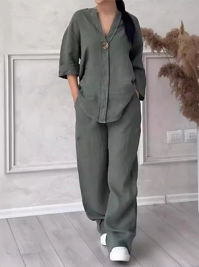 Pentru femei Seturi de pantaloni Bolero Top In din bumbac artificial Manșon Lung În V Culoare solidă Modă Șic Stradă Casual Zilnic În aer liber Albastru piscină Negru Alb Vară Potrivire Largă 2026 - $33.99 –P6