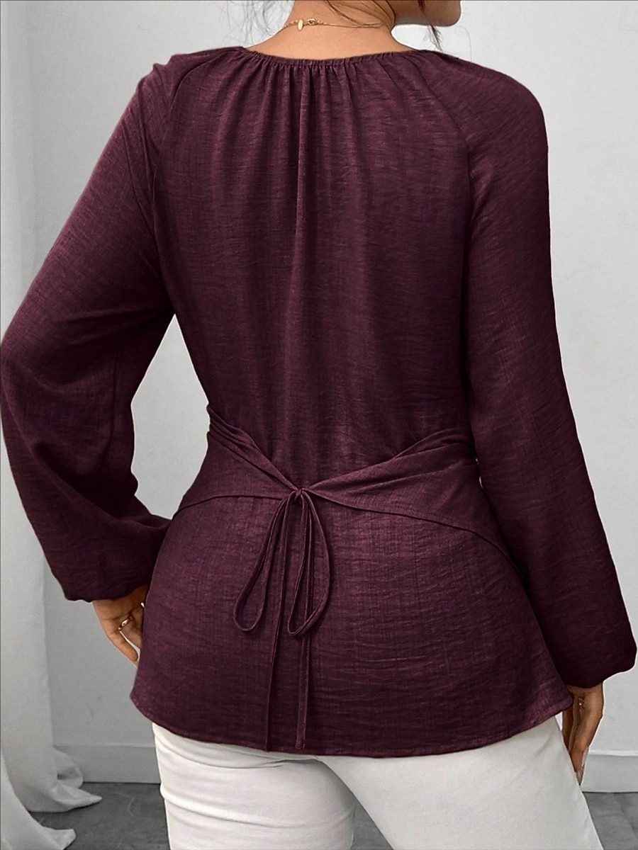 Women's Blouse Ruched Plain Elegant Stylish Basic Long Sleeve Crew Neck Regular Tops Daily Streetwear Black Pink Wine Green Khaki Spring Fall 2026 - $29.99 –P5