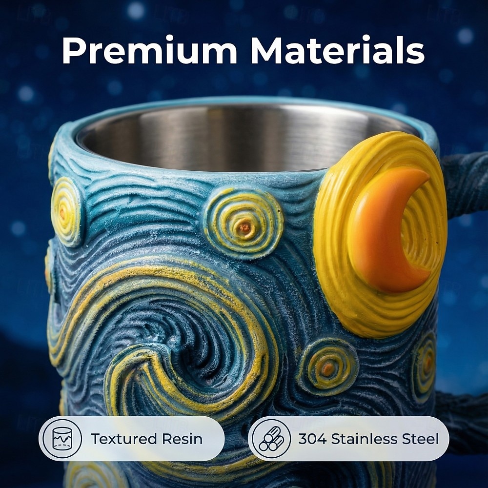 Van Gogh Sternennacht 3D-Harzbecher, handbemalte Kaffeetasse, kunstvoll gestalteter Teebecher mit Reliefprägung, künstlerisches Geschenk für Kunstliebhaber, Zuhause &Bürogestaltung 2026 - $27.99 –P4