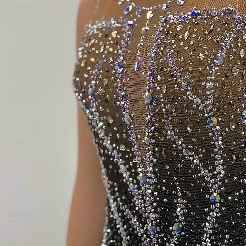 Figure Skating Dress Women's Ice Skating Dress Black Patchwork Asymmetric Hem Stretchy Training Competition Skating Wear Classic Crystal / Rhinestone Sleeveless Ice Skating Figure Skating 2026 - $367.69 –P7