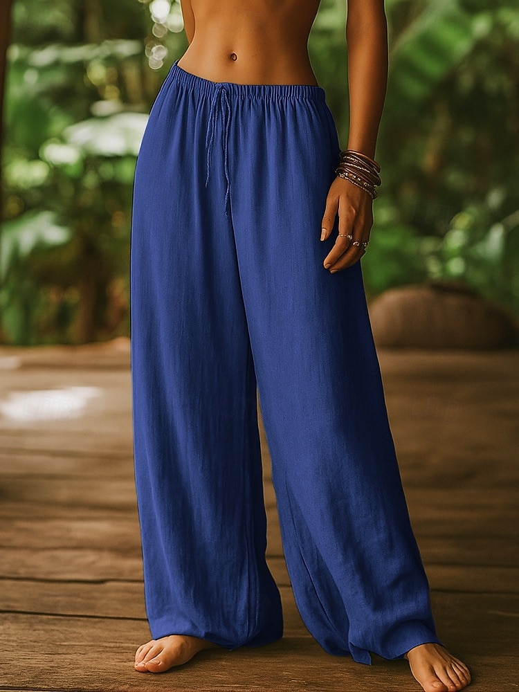 Per donna Gamba larga Chinos Pantaloni Estivi Pantaloni Vacanza Essenziale Casual Lunghezza intera Vita Alta Semplice Tasca Fascia Elastica Comodo Comodità Morbido Micro-elastico Quotidiano del 2026 a $22.99 –P6