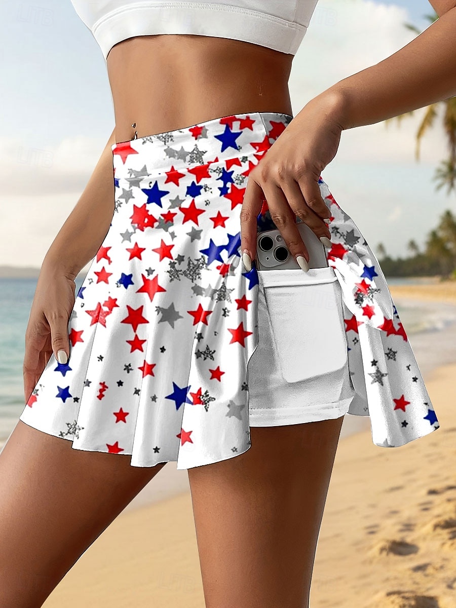 Falda de Tenis Patriótica de Día de la Independencia de Mujeres Moda Casual Mini Cintura Alta Falda Gráfico Elástico Diario Playa Azul Amarillo Rosa Rojo Verano 95% Poliéster 5% Spandex 2026 - $21.99 –P1