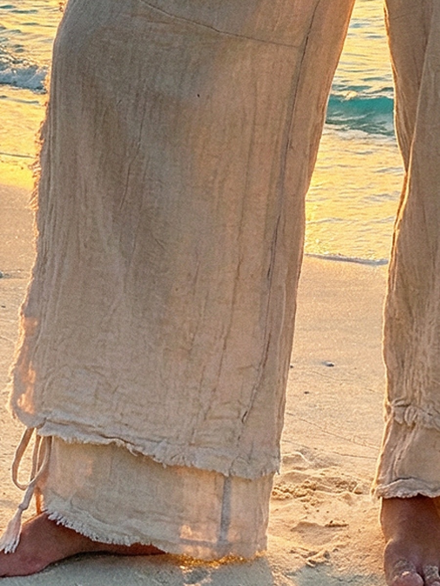Per donna Pantaloni effetto lino Gamba larga Pantaloni Pantaloni casual Vacanza Moda Streetwear Lunghezza intera Vita Alta Semplice Elastico in vita Confortevole Inelastico Quotidiano Ferie Uscire del 2026 a $38.99 –P3