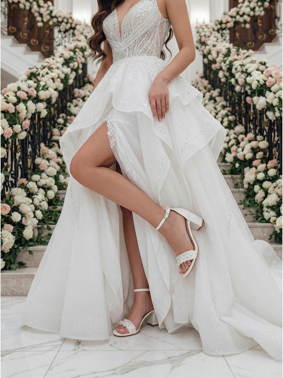 Women's Ivory White Block Heel Sandals with Pearl Detail - Elegant Bridal Shoes for Garden Weddings 2026 - $42.99 –P1