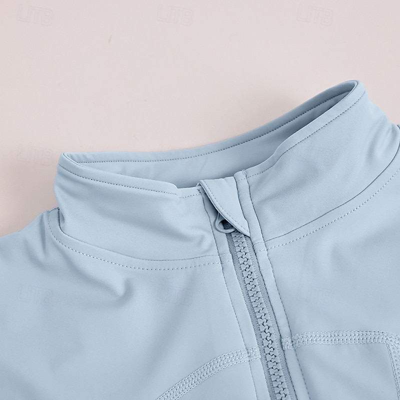 Dam Solid färg Joggingjacka Utomhusjacka Sportjacka Sommar Vår Höst Blixtlås i fullängd Smal Långärmad Snabb tork Lättvikt Elastisk Andningsfunktion Gym Löpning Träning Blå Rodnande Rosa Purpur 2026 - $23.99 –P11