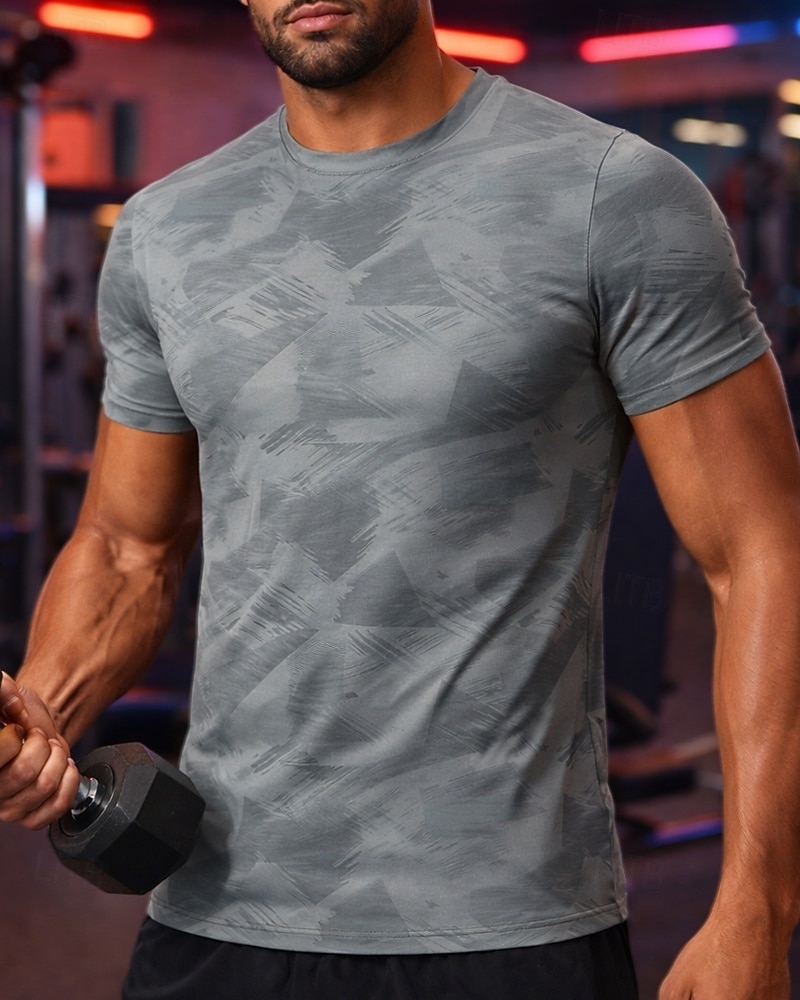 Муж. камуфляж Футболка для бега Компрессионная футболка Спортивная рубашка Спортивный топ Лето С короткими рукавами Быстровысыхающий Влагоотводящие Дышащий Тренировка в тренажерном зале Прогулки Бег 2026 - $18.99 –P1