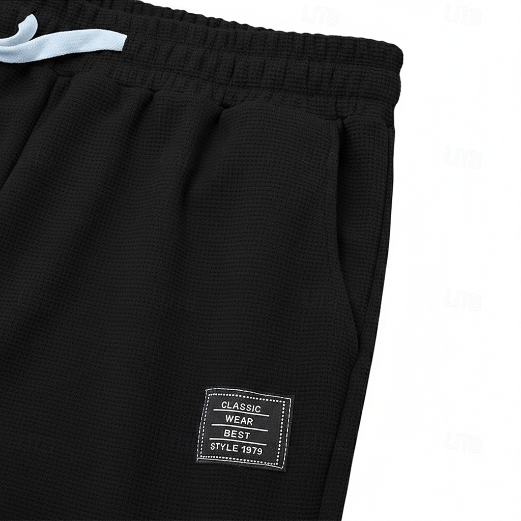 Herre Vaffelstruktur Joggebukser Bukser Posete bukser Joggebukse med rett ben Snorer Elastisk midje Helfarge Komfort Full lengde utendørs Avslappet Daglig Mote Klassisk Stil Svart Hvit Elastisk 2026 - $25.99 –P5