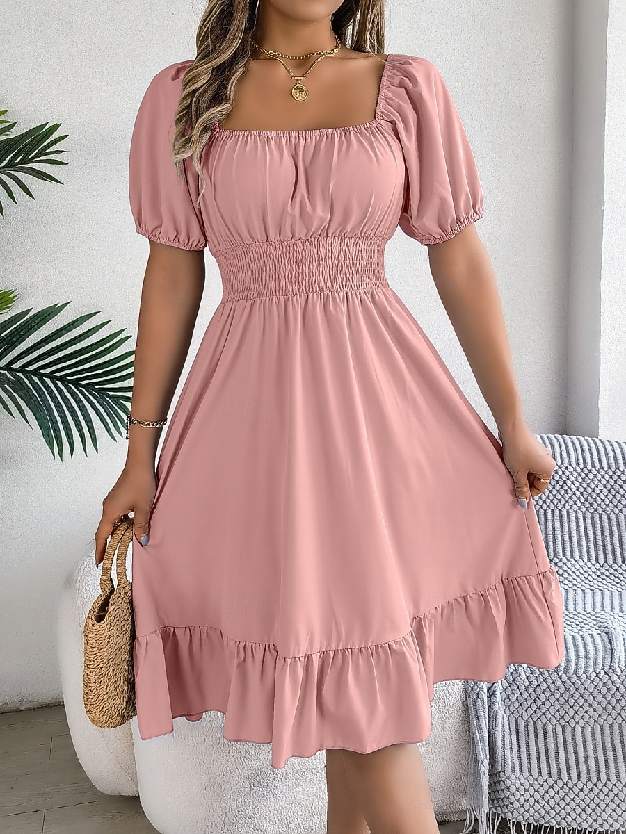 Per donna Mini Abito Abito a trapezio Abito Estivo Casual Quotidiano Vestibilità regolare Semplice Manica Corta Collo quadrato Blu Nero Rosa Marrone chiaro Estate del 2026 a $33.99 –P20