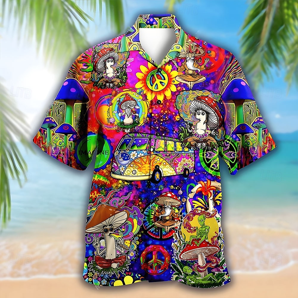Camicia uomo Halloween musica hippie estate hawaiana a bottoni maniche corte moda streetwear casual hawaiana estate primavera colletto cubano stampa abbottonata bianca nera  verde gialla del 2026 a $25.99 –P5