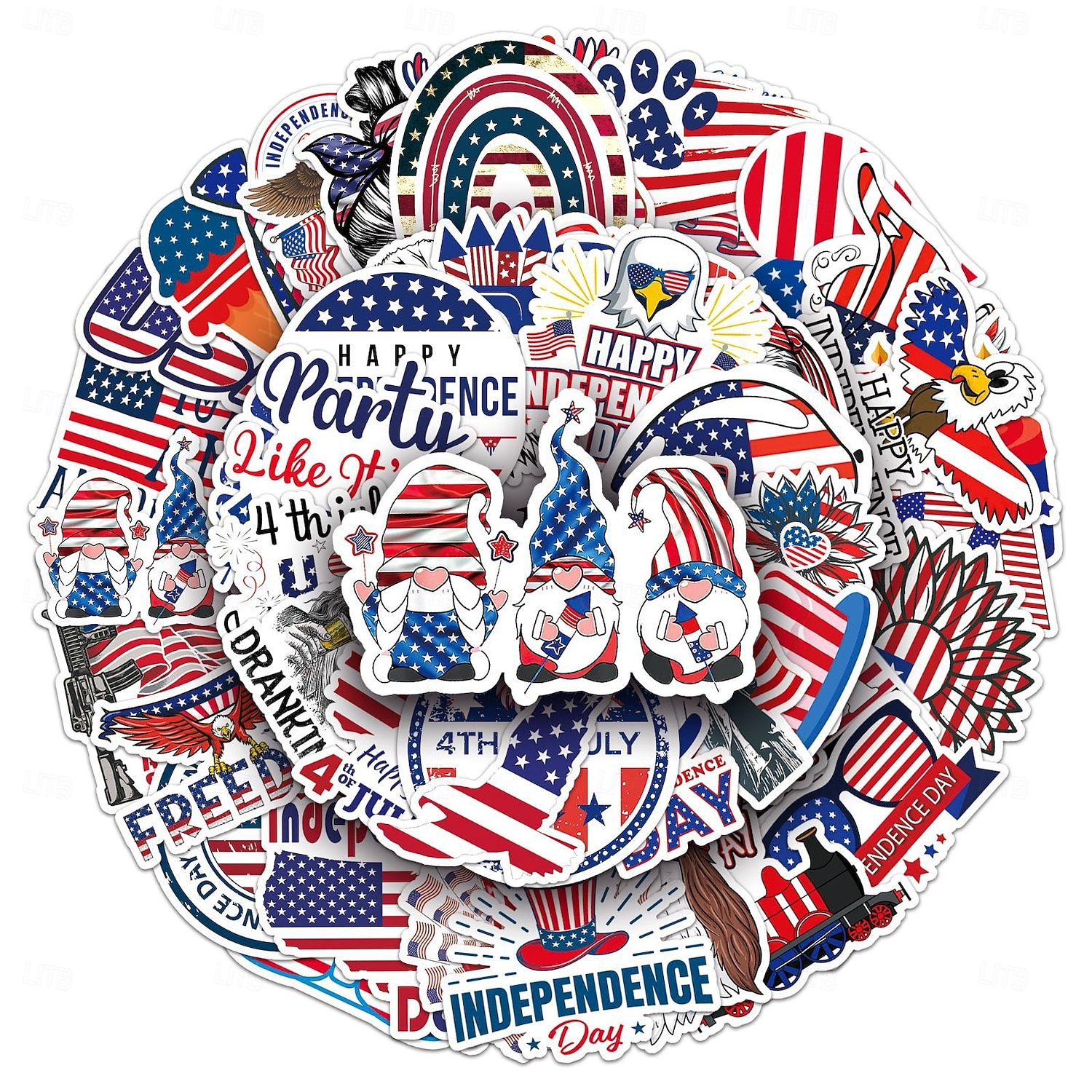 200 stuks 4 juli stickers, 4 verpakkingen van 50 patriottische waterdichte vinylstickers voor waterflessen en laptops, stickers met de Amerikaanse vlag voor Onafhankelijkheidsdag voor kinderen, 2026 - $11.99 –P5