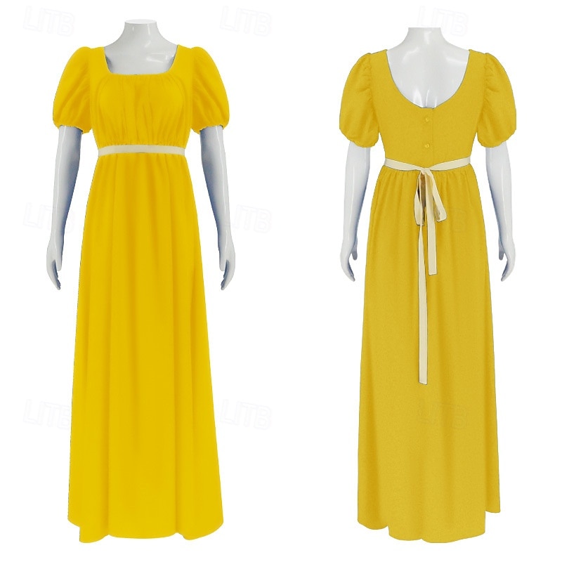 19. Jahrhundert Regency-Zeit Knöchellänge Kleid Kurze Ärmel Prinzessin Dame Edelfrau Einfarbig Quadrathals Kostüm Damen königlich Halloween Karneval Teegesellschaft LARP Renaissance-Messe Erwachsene 2026 - $58.99 –P9