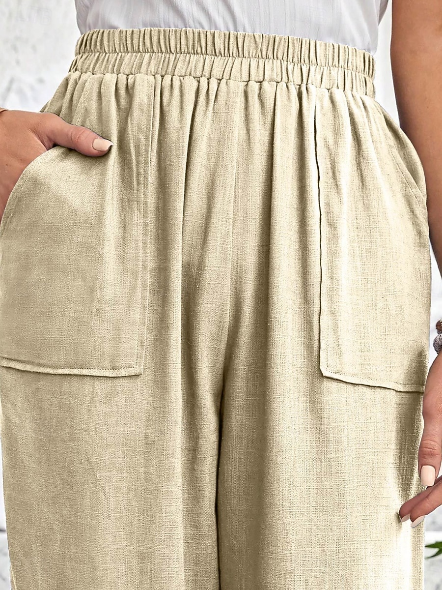 Damskie Typu Chino Urlop Moda Moda miejska Długość do łydki Wysoka talia Równina Kieszeń Elastyczny pas Wygodne Komfort Miękka Elastyczny Na zewnątrz Ulica Jasnoszary Wino Granatowy Morelowy Lato 2026 - $19.99 –P18