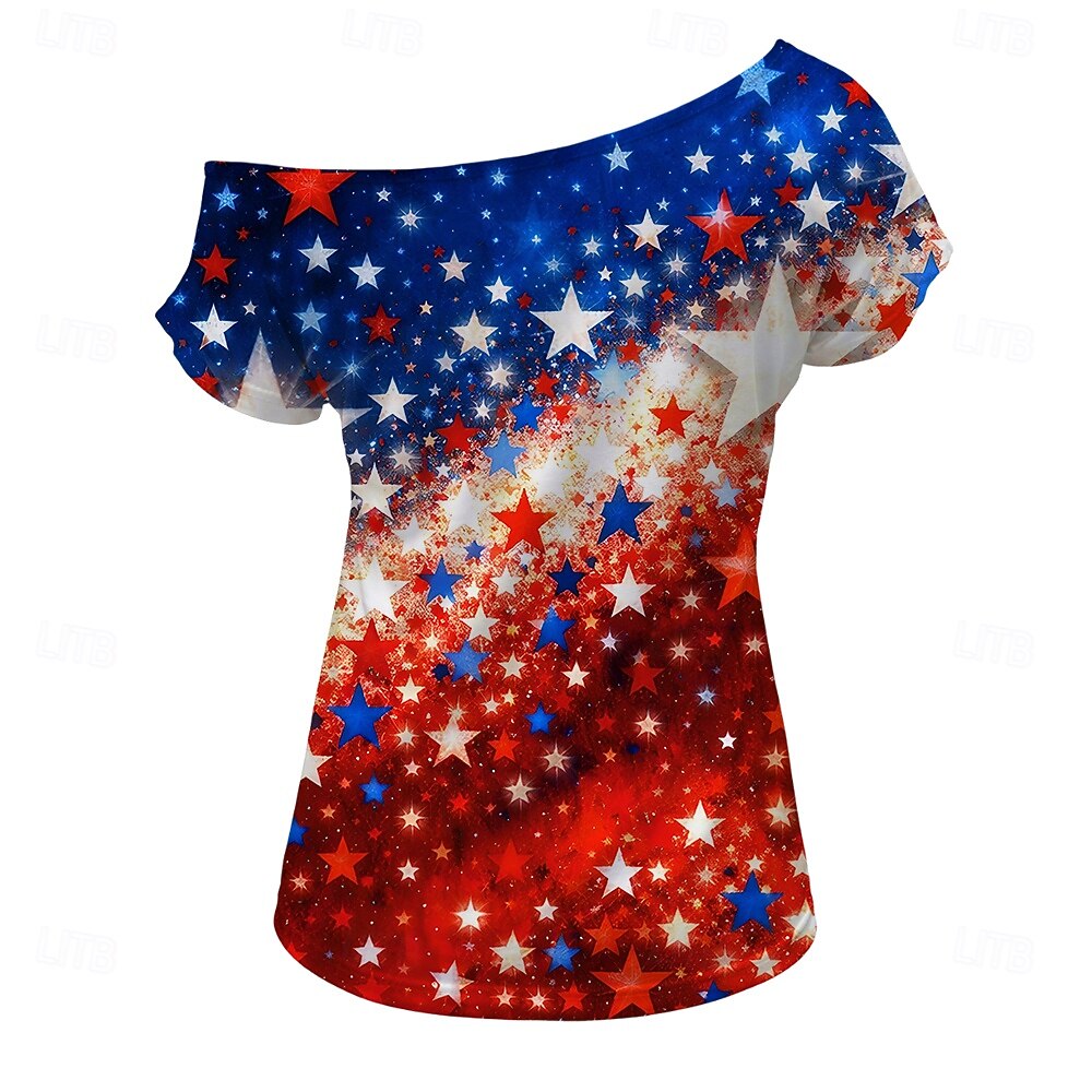 250-jähriges Jubiläum USA Retro Vintage 1980er T-Shirt Ein-Schulter Kurze Ärmel Kostüm Damen 4. Juli Unabhängigkeitstag Erwachsene T-shirt 2026 - $18.99 –P4
