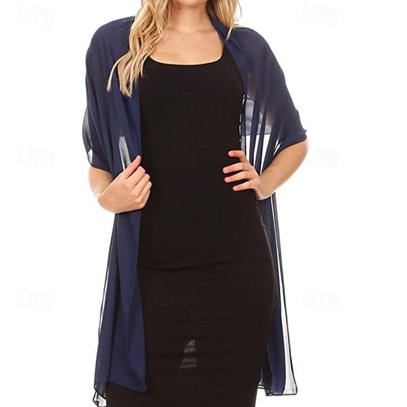 Chales Estolas de Señora Envolturas de la madre Envolturas de novia Envolturas de invitados de boda Elegante damas Estilo formal Sin Mangas Gasa Velos de Boda Con Color Puro Para Diario Verano 2026 - $22.99 –P5
