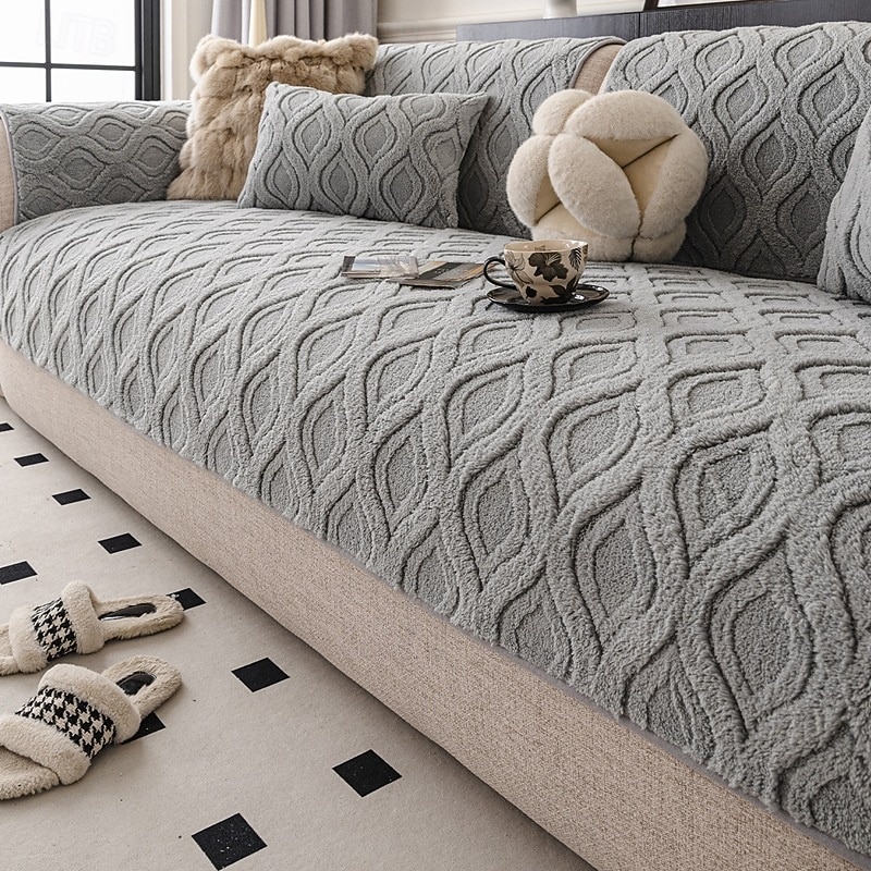 Funda de sofá de felpa gruesa de invierno antideslizante, protector de cojín para sofá, resistente a las mascotas y antiarañazos, funda para muebles 2026 - $14.49 –P7