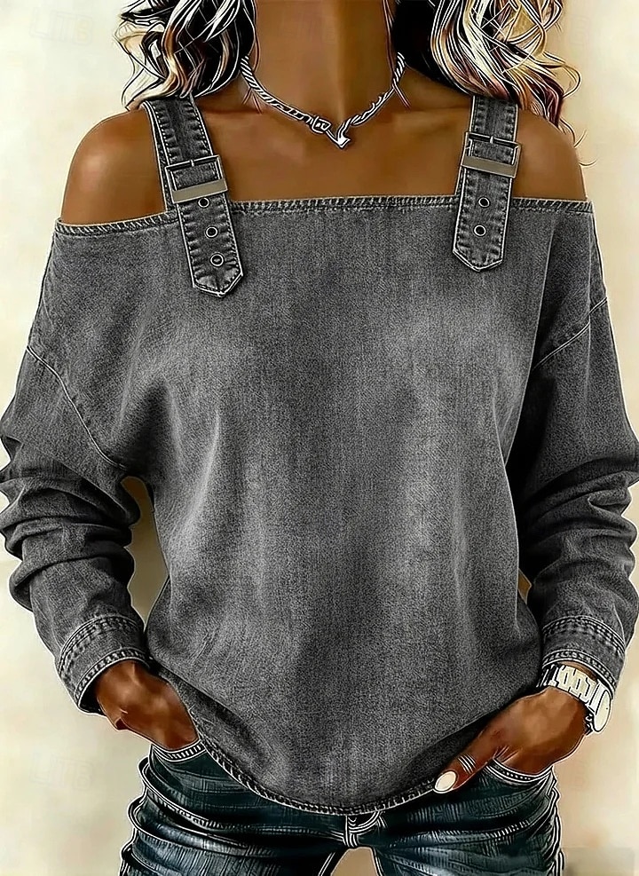 Mujer Blusa Espalda al Aire Color sólido Elegante Vacaciones Vintage Manga Larga Hombros Caídos Tops regulares Diario Exterior Ropa de calle Azul Piscina Bleu Ciel Tela caqui oscura Negro Azul Oscuro 2026 - $28.99 –P6