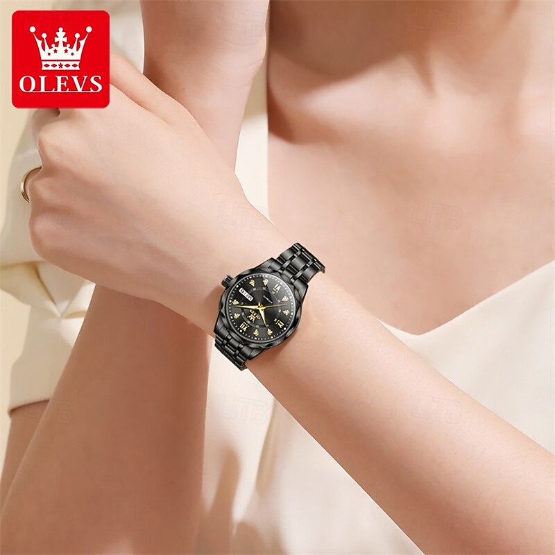 New Olevs Brand Ladies' Business Watch With Luminous Display, Calendar And Week Indication, Fully Automatic Mechanical Movement, Diamond-Set Rhombus Shape, Water-Resistant, Suitable For Casual And Spo 2026 - $94.99 –P17