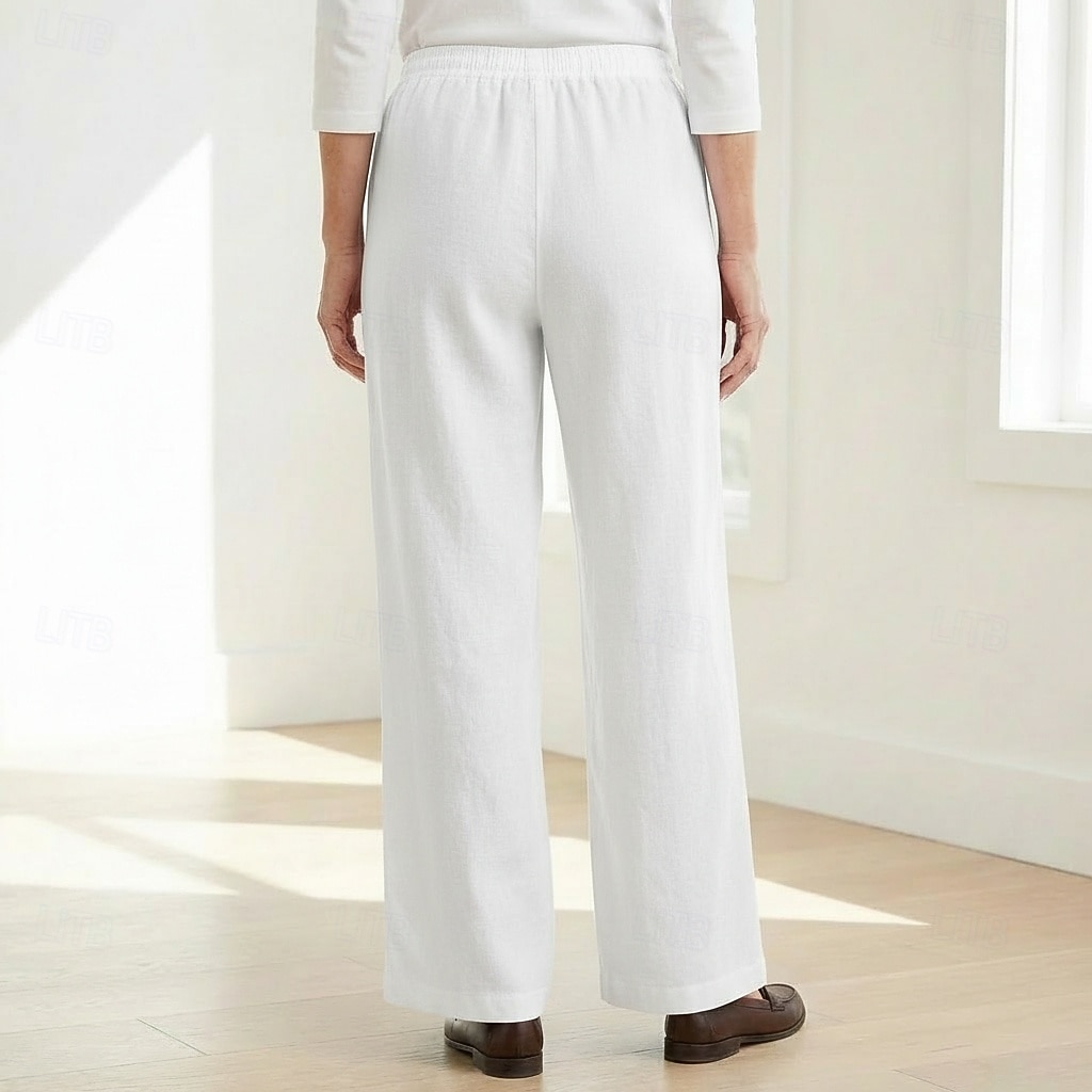 70% Linen Women's Linen Pants Culottes Wide Leg Wide Leg Chinos Vacation Streetwear Basic Full Length Medium Waist Plain Drawstring Pocket Comfort Inelastic Daily Outdoor claret Deep Green 2026 - $49.99 –P11