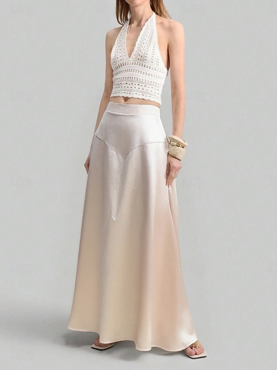 Dam Satinkjolar Mode Blank Maxi Hög midja Kjolar Slät Microelastisk Fest Cocktailfest Aprikos Vår Polyester 2026 - $31.99 –P3