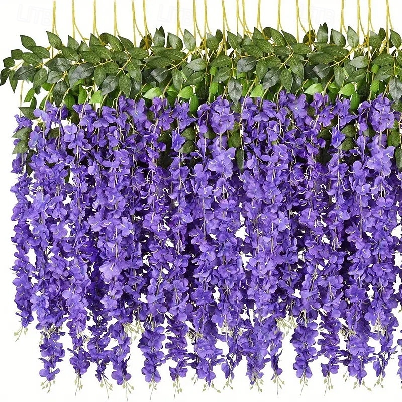 12 flores artificiales de glicina de 1,1 m/pieza, blancas, densas, artificiales, de ratán, guirnalda colgante de flores de seda, decoración para fiestas en casa o bodas. 2026 - $15.99 –P10