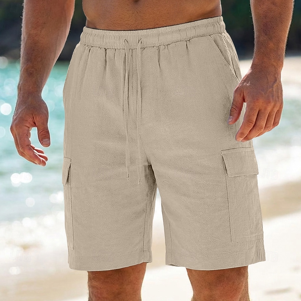 Voor heren Cargoshorts Korte broek Linnen korte broek Zomer korte broeken Strandshorts Trekkoord Elastische taille Meerdere zakken Effen Effen kleur Korte Buiten Strand Vakantie Hawaii Zwart Wit 2026 - $24.99 –P11