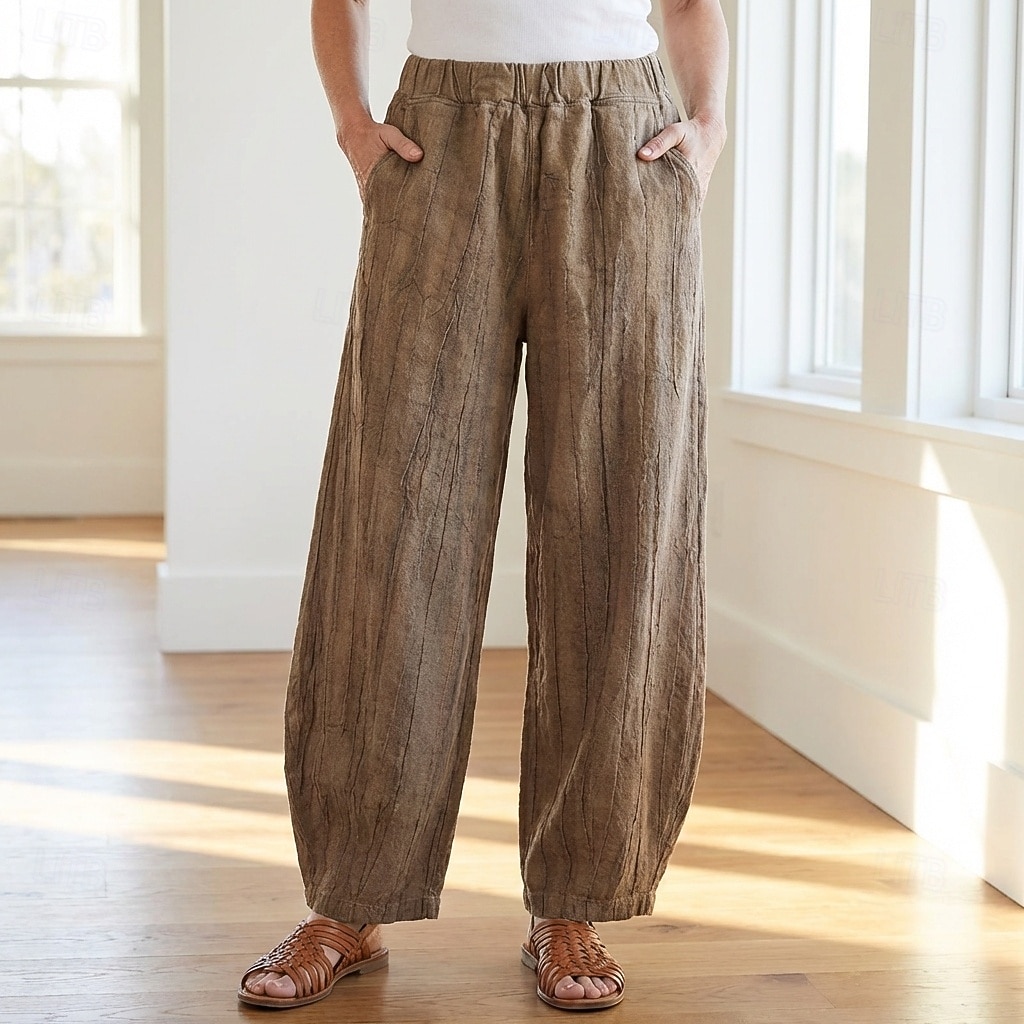 70% Linen Women's Linen Pants Chinos Summer Pants Bloomers Vacation Streetwear Basic Full Length Medium Waist Plain Pocket Elastic Waistband Comfy Inelastic Daily Outdoor Street Violet Teal Dark 2026 - $49.99 –P1