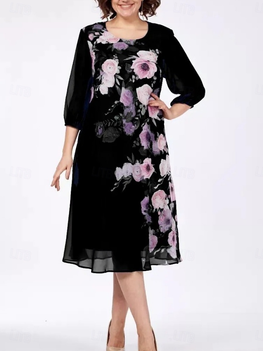 Per donna Abito Midi Abito a Tubino Vacanza Casual All'aperto Uscire Vestibilità comoda Floreale Mezza Manica Girocollo Blu Blu chiaro Nero Estate Primavera Autunno del 2026 a $33.99 –P4