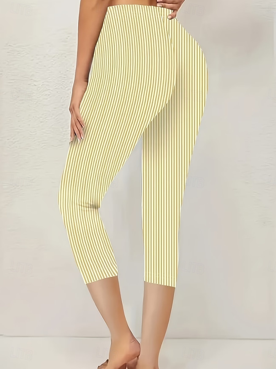 Dames Chinese Leggings Loungewear Vakantie Vintage Streetwear Capris Hoge taille Grafisch Streep Opdrukken Comfort Zacht Comfortabel Hoge Elasticiteit Dagelijks Buiten Vakantie Geel Zomer Lente Herfst 2026 - $19.99 –P3