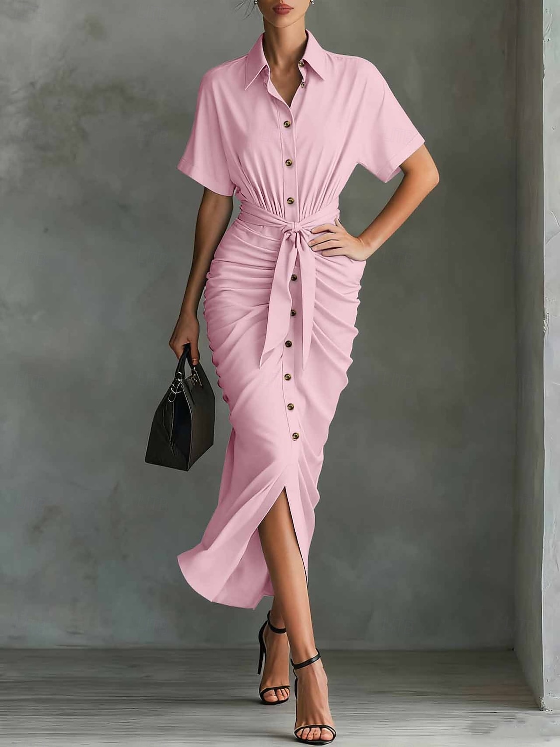 Women's Midi Dress A Line Dress Summer Dress Vacation Casual Regular Fit Plain Short Sleeve V Neck Blue Pink Red Green Summer Spring 2026 - $43.99 –P5