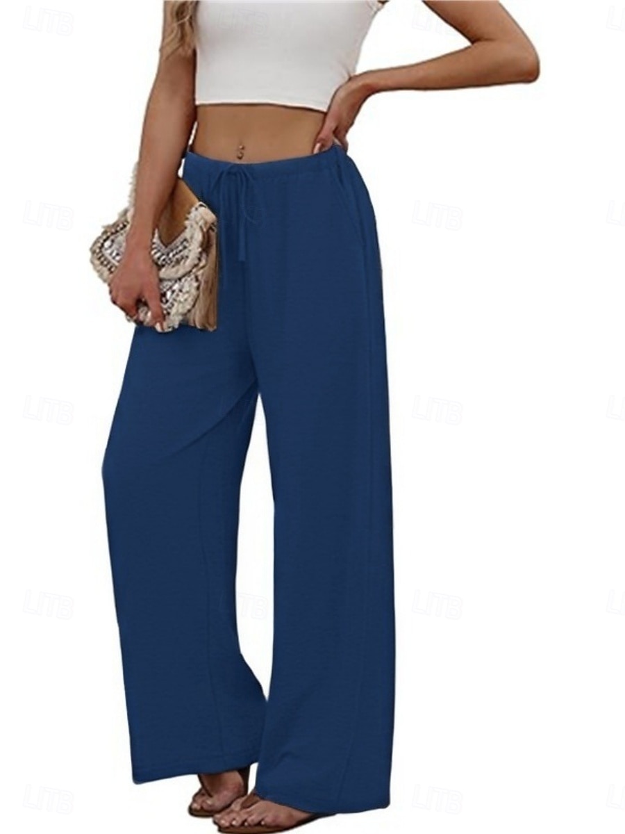 Pentru femei Pantaloni Pantaloni casual Drept Modă Șic Stradă De Bază Lungime totală Talie Înaltă Simplu Cordon Buzunar Talie elastică Comfortabil Inelastic Zilnic Vacanță Stradă Negru Bleumarin 2026 - $22.99 –P11