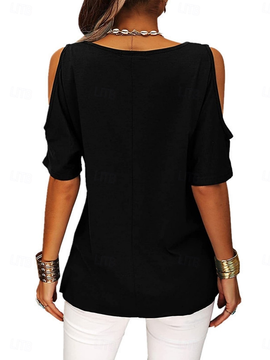 Γυναικεία Μπλουζάκι Μπλουζάκι μπλουζάκι Στεγνό διασταύρωση Σκέτο Μοντέρνα Στυλάτο Κλασσικό Κοντομάνικο Στρογγυλή Ψηλή Λαιμόκοψη Κανονικά μπλουζάκια Καθημερινά Εξόδου Σαββατοκύριακο 2026 - $19.99 –P7