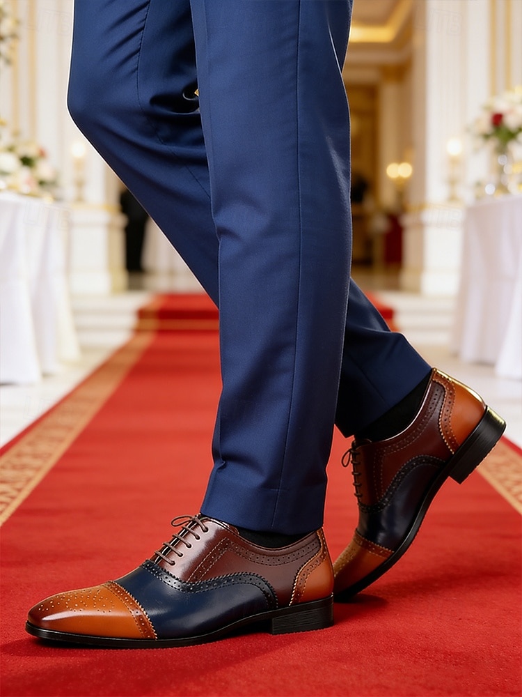 Herenschoenen van imitatieleer voor bruiloften, tweekleurig vetersluitingsdesign, perfect voor de bruidegom en zijn getuigen. 2026 - $54.99 –P4