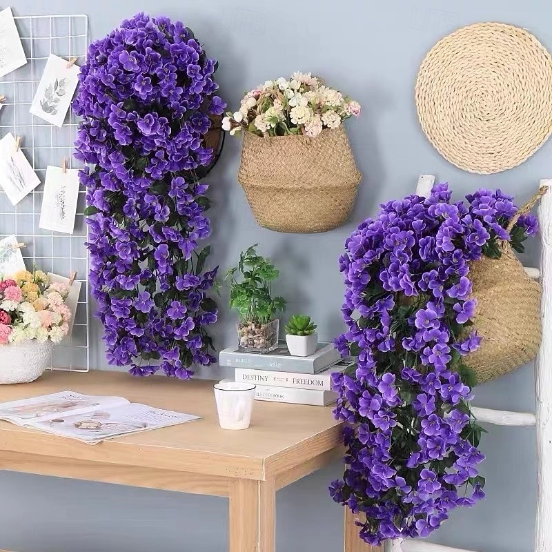 2 stuks levendige kunstmatige hangende orchideeën, nep viooltjesranken als wanddecoratie, plastic hangende bloemen voor binnen, woonkamer, tuin of balkon 2026 - $23.99 –P3