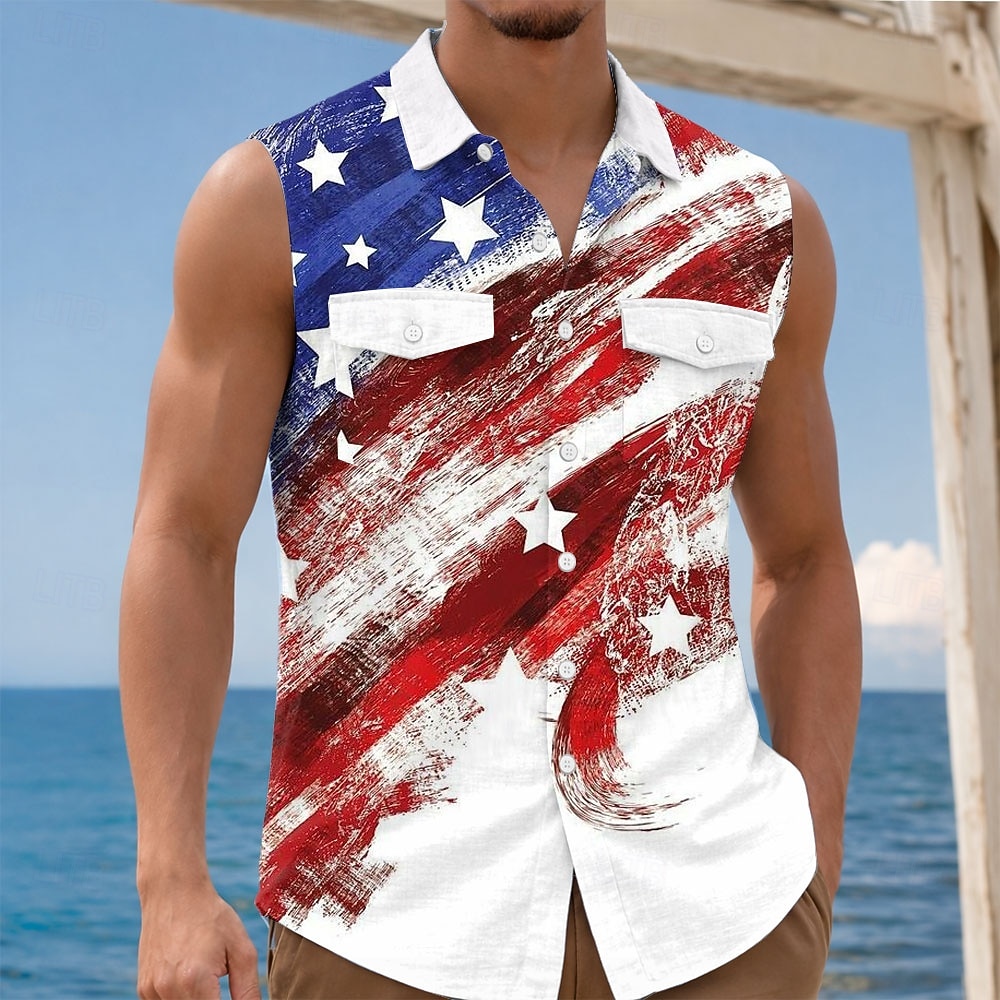 Per uomo 4 luglio, 250° anniversario degli Stati Uniti Bandiera degli Stati Uniti Patriottico Camicia Camicia con Bottoni Maglietta senza maniche Senza Maniche Moda Casual Ferie Estate Primavera del 2026 a $25.99 –P3