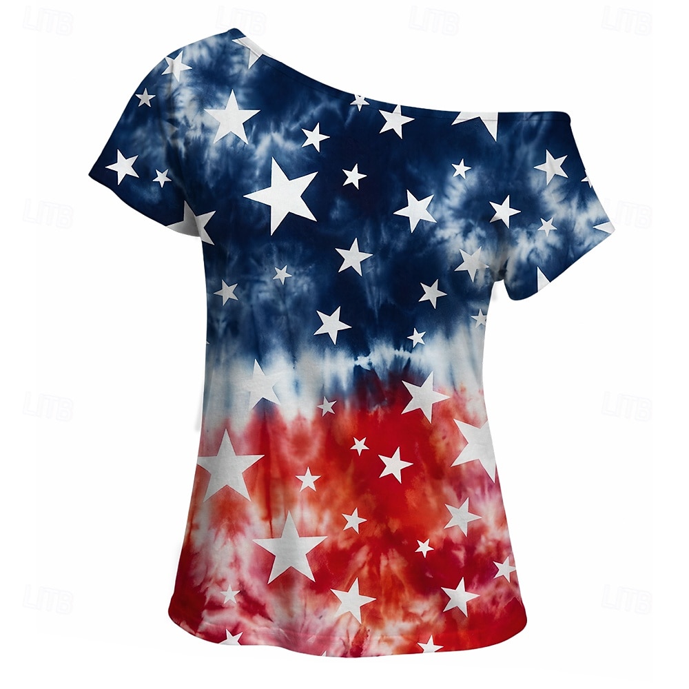 250º Aniversário EUA Retro Vintage Anos 80 Japonesa/Curta Assimétrico Mangas curtas Bandeira dos EUA Fantasia Mulheres 4 de julho Dia da Independência Adulto Camiseta de 2026 por $18.99 –P3